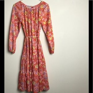 Vintage 70's Tie Front Orange Floral Disco Dress